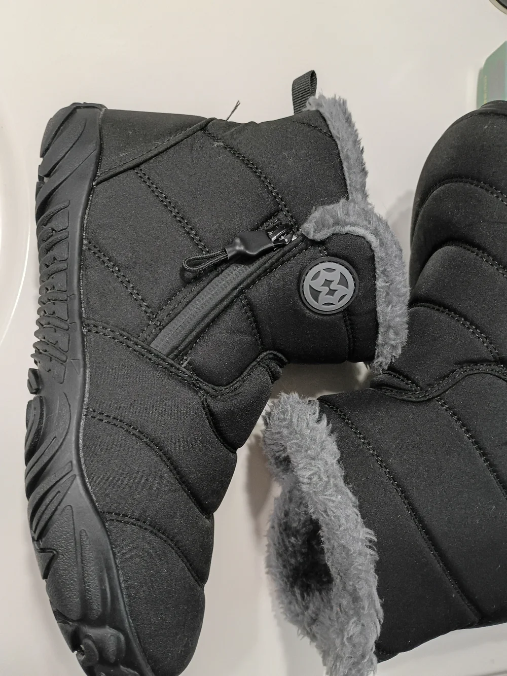 Women's Black Winter Ankle Boots with Grey Faux Fur Collar